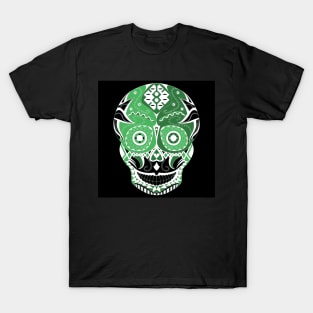 green skull in jade pattern mandala ecopop of the death, dia de los muertos mexico T-Shirt